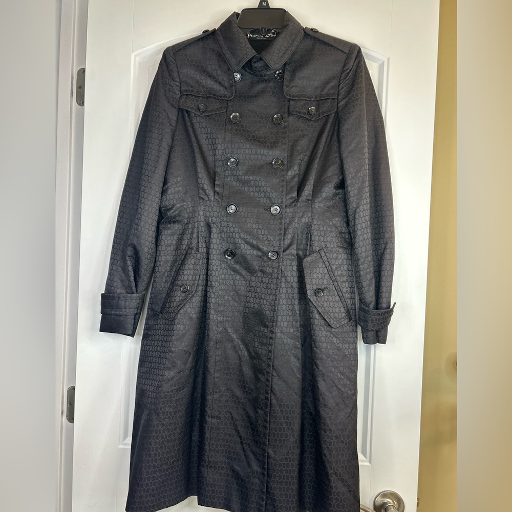Vintage Gucci Authenticated Trench Coat Black On Black GG Pattern Women Size 40